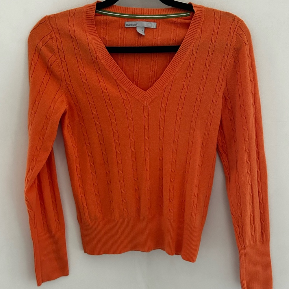 Old Navy Women's V-Neck Sweater in Bright Orange